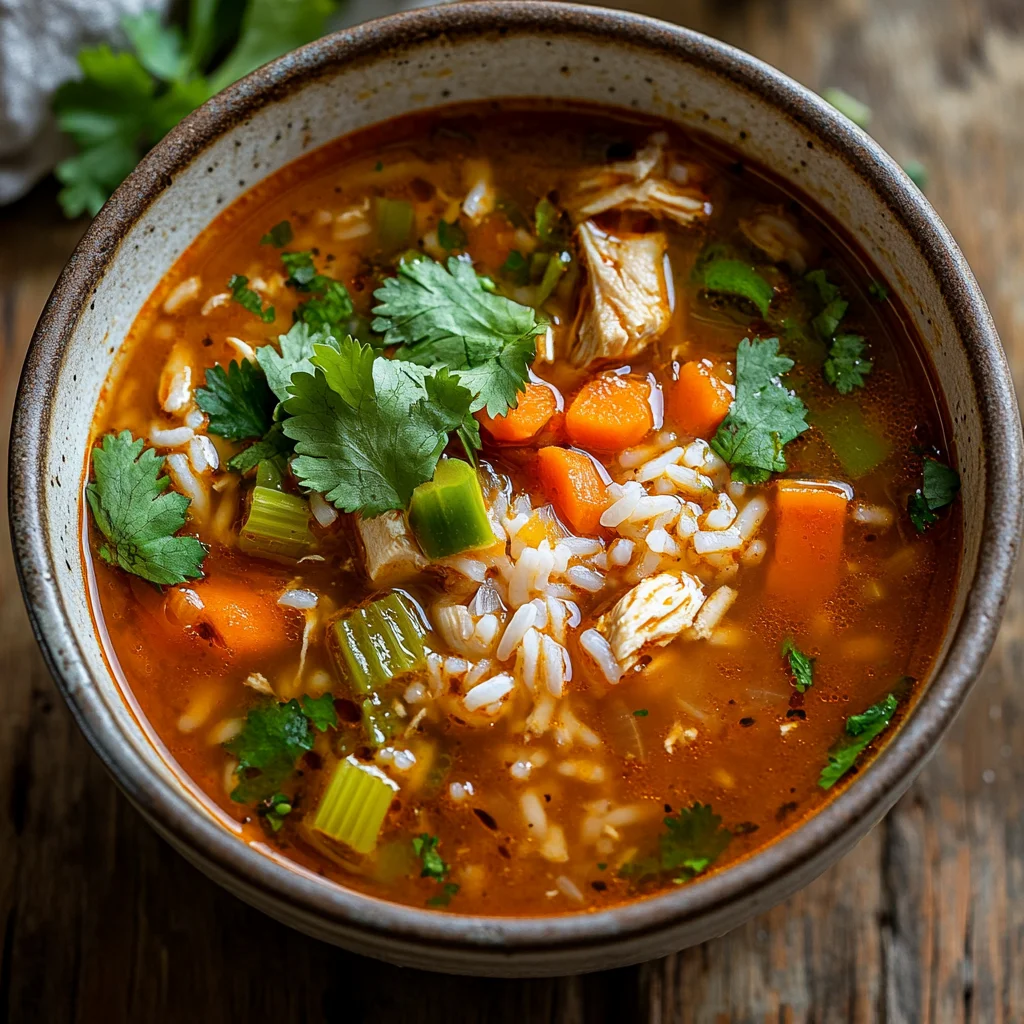 a bowl of Chopt Spicy Chicken Soup with Rice