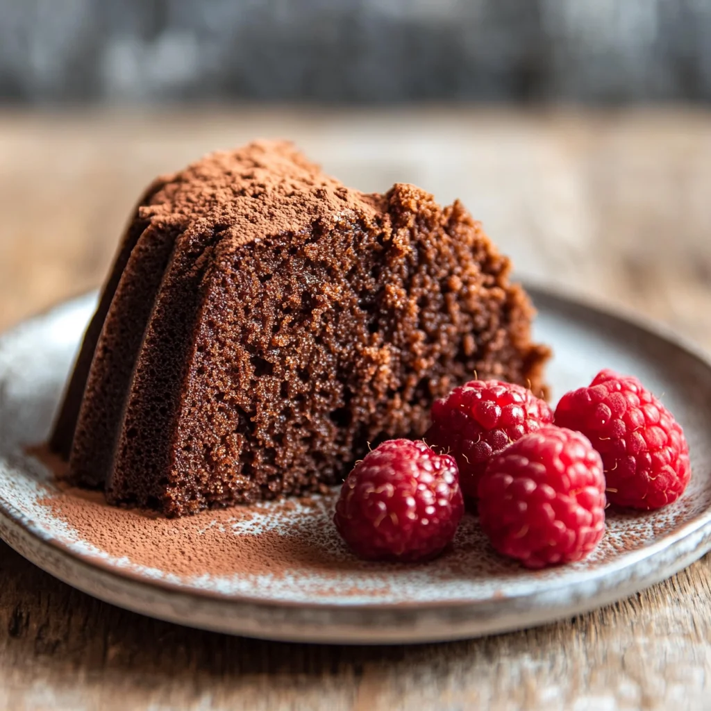 a slice of chocolate cream cheese pound cake