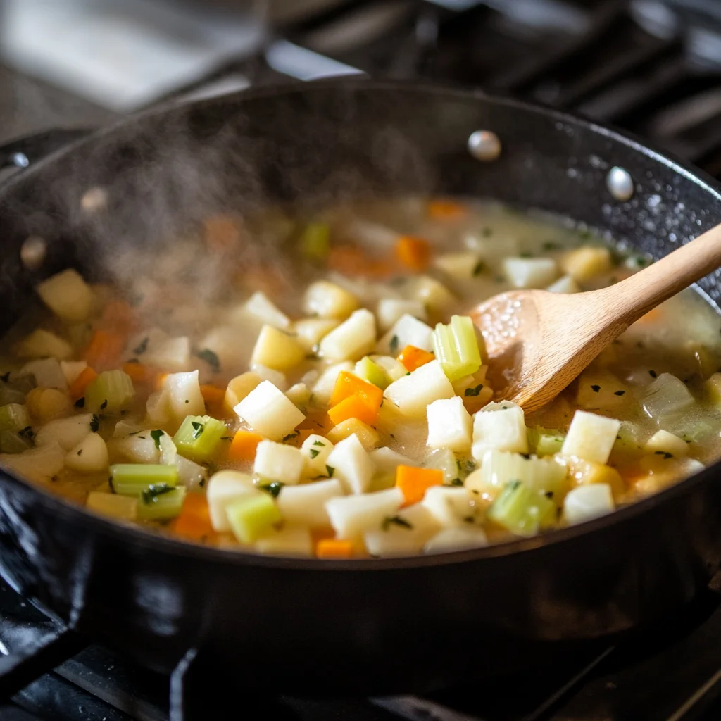 cooking process of Benigni's potato soup